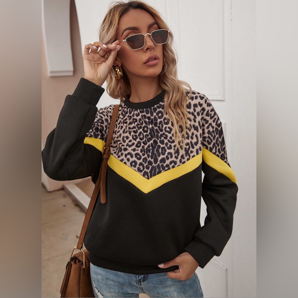 Leopard Print MultiMedia Color block Sweatshirt-Multi Sizes-New In Packaging
